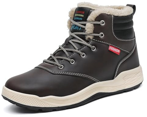 Dannto Stivali da Neve Uomo Scarpe da Trekking Invernali Stringate Antiscivolo Pelliccia Stivaletti Scarpe(marrone scuro,45)