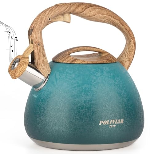 POLIVIAR Stove Top Kettle- Stainless Steel Stovetop Kettle 2.7 L- Audible Whistle Kettle- Tea Kettle Anti Rust and Anti Hot Handle- Suitable for All Heat Sources (Trinidad Blue-Crack Finish)