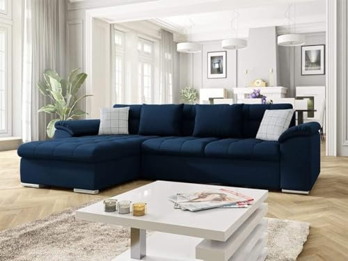 Sofanatic - New Corner Sofa Bed With Storage - 'Cambridge' - Sleeper Sofa With Free Assembly & Delivery. Universal Left & Right Side (Navy/Dark Navy)