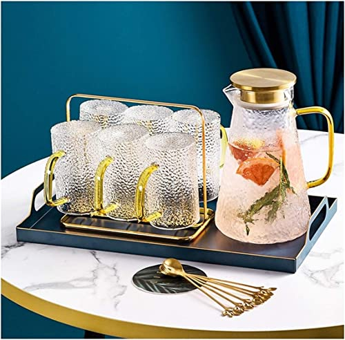 LeGDOr Travel Ceramic Tea Pot Glass Teapot Sets with Metal Mug Holder Including 6 Cup 6 spoon A Tea Kettle A Large Tray Clear Glass Tea Set Filtering Tea Maker Sugar Bowl