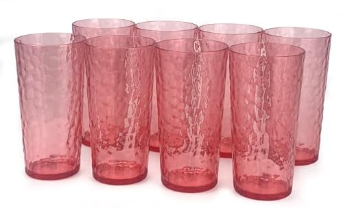 Yalin 24-Ounce Plastic Tumbler Acrylic Drinking Glasses, Reusable Plastic Cups, Stackable, BPA-Free, Shatter Proof, Dishwasher Safe, Set of 8 (Pink)