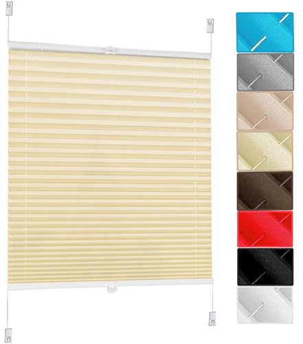 Klemmfix Plissee Ohne Bohren 60 x 220 cm Blickdicht und lichtdurchlässig Rollo, Jalousette Jalousie Faltrollo Blickdichtes Falt-Rollo, für Fenster und Tür, Beige