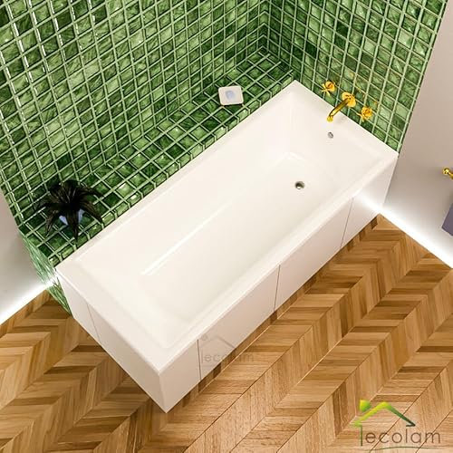 ECOLAM® Badewanne TAMI 160x70 cm | Wanne Acrylwanne Rechteck aus Sanitäracryl | Komplett Set mit Ablaufgarnitur Ab- und Überlauf Automatik Füße Silikon Set | weiß