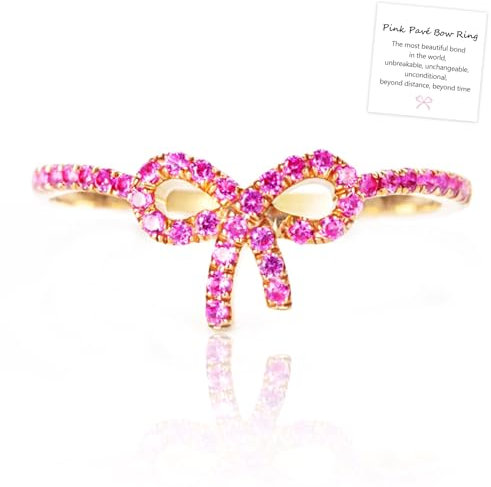 CERAVI Anello con Fiocco Rosa pavé, Anello con Fiocco Rosa in Argento Sterling 925, Anello con Fiocco Delicato Promessa di Compleanno Anello a Fascia Romantico Regali per Donne e Ragazze (US 9)