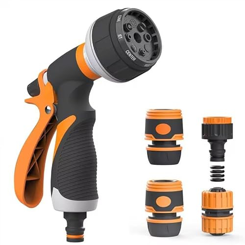 Hose Pipe Spray Gun Garden Hose Spray Gun with 8 Adjustable Patterns Hose Nozzles High-Pressure Water Gun for Plants Lawns Watering Car Bike Washing Pets Bathing