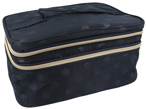 PARSA Beauty Kulturtasche (Dunkelblau mit Punkten) – Kulturbeutel Damen und Herren zur Aufbewahrung von Kosmetikartikeln