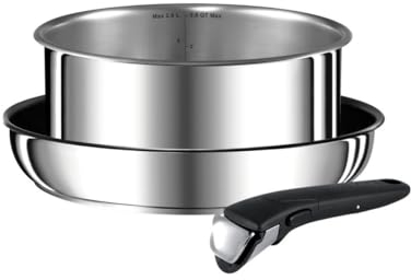 Tefal Lot De Poêle 24cm + Casserole 20cm + Poignée - 3 Pièces, Inox, Ensemble de Cuisine