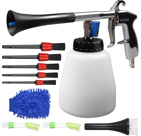 MaxAwe Automatischer Hochdruck Reinigungspistole, 1L 6-9.2Bar Auto Innenreiniger Waschpistole Reinigungsset, Druckluft Reiniger mit Düse Handtücher Handschuhe Bürsten, für Autopflege Autositze