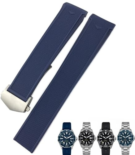 BAHDB Naturkautschuk-Armband, 20 mm, 22 mm, passend für TAG Watch Heuer Aquaracer 300 500, Taucharmband, Sport-Silikon-Armband(Blue silver,22mm(43mm Dial))