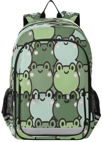 HMZXZ Green Frog Backpack School Bag Lightweight Laptop Backpack Student Travel Daypack Wild Animals with Reflective Stripes