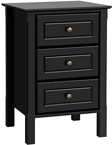 Yaheetech Bedside Table, Wooden Nightstand Bedside Cabinet with 3 Drawers, Modern Sofa Side End Table with Storage for Bedroom/Living Room/Small Space, 40x40x60 cm, Black