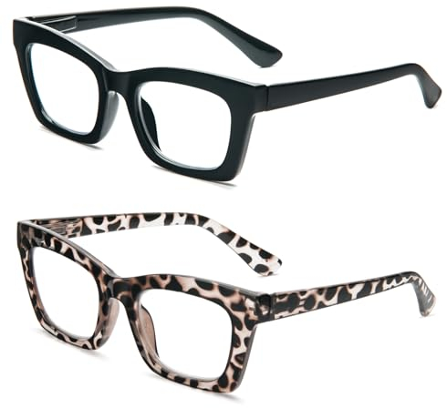 KoKoBin 2 Pack Lesebrille Damen Anti-Blaulicht Lesebrillen quadratische Mode Computer Brille (2 Pairs, 3.5, Dioptrien)