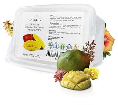 Seifenbasis zur Seifenherstellung mit Mangoöl/Glycerinseife Rohseife zum Seifengießen/Seife zum Gießen und Schmelzen/Seifenbasis Transparent für die Herstellung von festen Seifen/ 2kg
