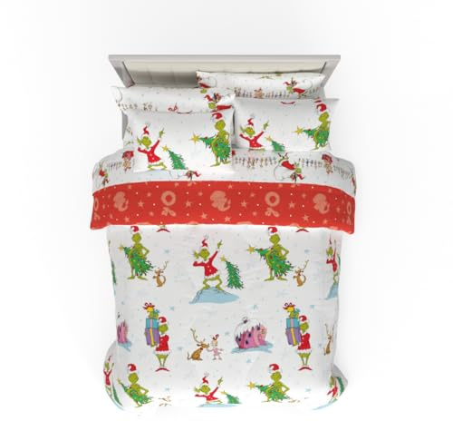 Franco Grinch by Dr. Seuss Holiday & Christmas Bedding Superweiches Bettdecken- und Bettlaken-Set mit Kissenbezug, 7-teilig, volle Größe (offizielles Dr. Seuss Produkt)