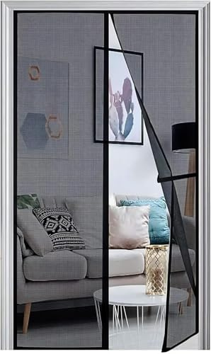 Panngu Fly Screen Balcony Door Magnetic 145 x 240 cm, 2024 Reinforced Fly Curtain, Patio Door, Magnets Door, No Drilling, Fly Net, Balcony Insect Protection Door, Magnetic Mosquito Net Curtain, Black