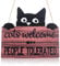 Qianyu Funny Cat Welcome Sign - Wooden Plaque - Cute Black Cat Wall Decor - 8.66 x 7.68 Inches - Cats Welcome People Tolerated