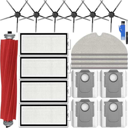 EATBALE Q7 Pièces de rechange Accessoires pour Roborock Q7 / Q7+ / Q7 Max / Q7 Max+ Kit d'aspirateur robot, 1 brosse principale, 6 brosses latérales, 4 serpillières, 4 filtres HEPA, 4 sacs à poussière