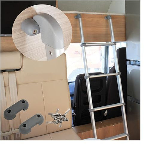 GODFSAHG Silver Camper Bunk Bed Ladder, 5 Steps Climb Ladder for Travel Trailers Motorhome, Aluminium Alloy Bed Side Ladder with Mounting Brackets Screws Hooks