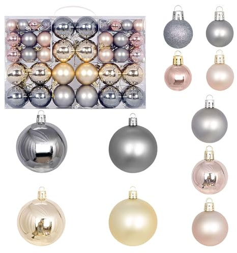 Weihnachtskugeln Plastik, 100 Stück Weihnachtsbaumschmuck Kunststoff, Matte & Glänzende, Christbaumkugeln Christbaumschmuck Kunststoff, Weihnachtsbaum Deko Weihnachtsbaumkugeln (Grau Gold)
