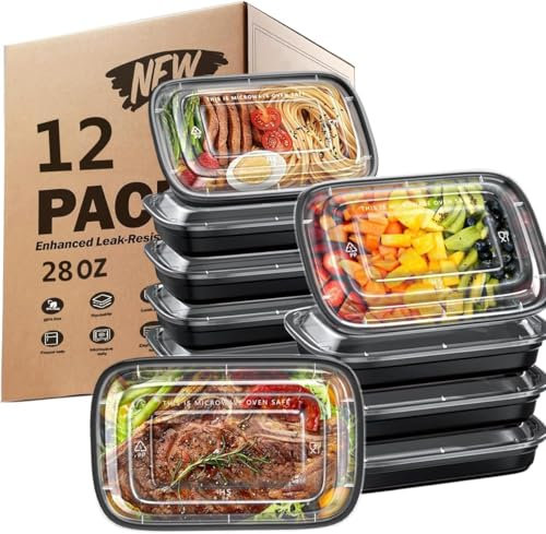 [12 Pack] Meal Prep Containers Reusable, Food Storage Containers Microwave, Freezers & Dishwashers Safe, BPA Free Plastic Food Containers with Lids, Freezer Storage Boxes Plastic Container with Lids