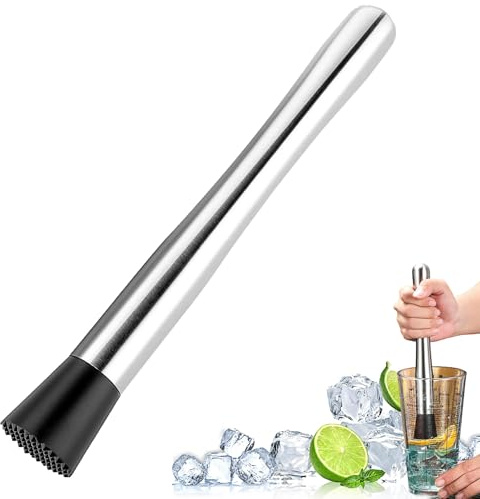 Muddler de Acero Inoxidable, 21CM Mortero para Cócteles Profesional, Machacador de Bebidas con Diseño Ranurado, Mezclador de Frutas para Cocina, Bar y Restaurante