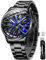 OLEVS Herrenuhren für Herren, Skelett-Quarz, Rennauto, Rad, Edelstahl, lässig, Sport, wasserdicht, leuchtende Herrenuhren, 9937: schwarzes Armband und blaues Zifferblatt, Armband
