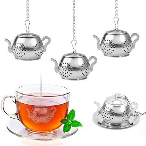 4 Pezzi Tea Strainer Inossidabile 304 con Vassoi Te Filtro the Infusione Catena Infusore per Tisane Natalizio Simpatico Infusore Tè Piccolo Filtrare le Foglie per Tazze da Tè Bottiglie da Bere