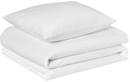 Amazon Basics Bettwäsche 135x200 100% Bio Baumwolle 2teilig, Extra Weich, Bettbezug 135x200 cm & 1 Kissenbezug 80x80 cm, Weiß
