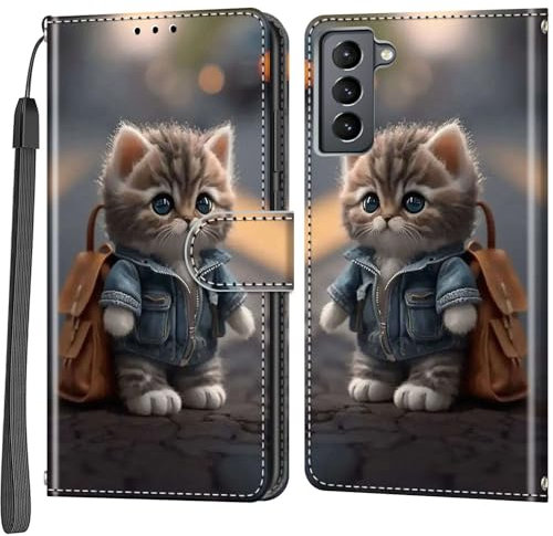 Mobile Phone Case for Samsung Galaxy S22 Case, Magnetic Flip Shockproof Protective Case with Stand Function Card Slots Flip Case Mobile Phone Case Cat