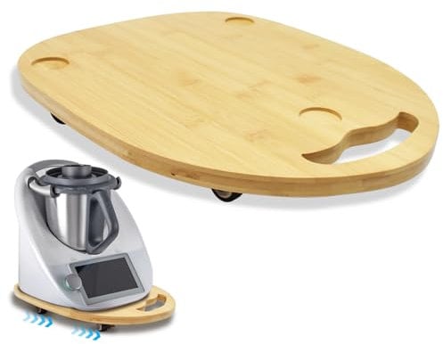 JNUYISW Planche Coulissante pour Thermomix TM6 TM5, Stable et Facile à Déplacer Planche Coulissante en Bois Quatre Roues Poignées Pratiques Accessoire pour Robot de Cuisine Thermomix Vorwerk TM5 TM6