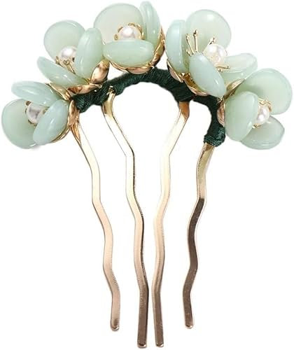 1 pince à cheveux verte - Style chinois vintage - Épingle à cheveux en forme de U - Peigne à cheveux latéral - 4 broches - Accessoires de coiffure