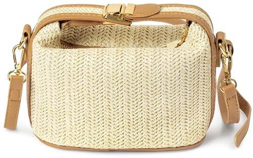 PANTIDE Women's Beige Woven Bag - Summer Straw Cross-Body Tote Bag for Girls Straw Clutch Handbag with Zipper Inner Pocket Adjustable Strap for Travel Work Daily Use Top Handle Shoulder Beach Hobos
