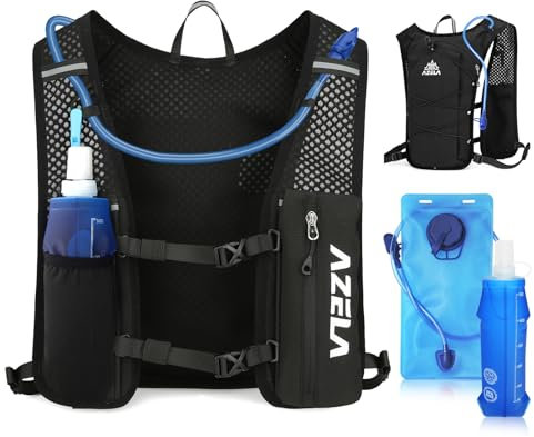 Laufweste für Damen und Herren, Ultraleicht Trinkrucksack, Trail Rucksack Trinkweste Laufen mit 2L Trinkblase 500ml Wasserflasche, Reflektierende Laufweste für Läufe, Radfahren, Trails, Marathons