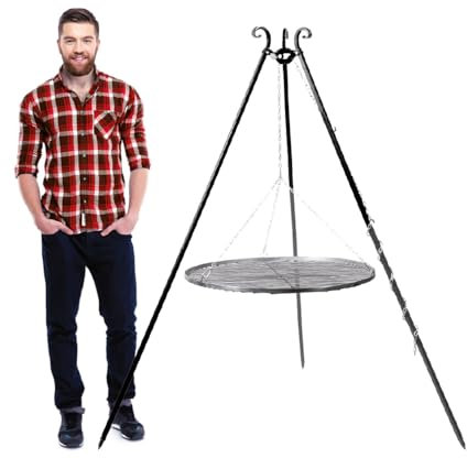 Cook King Schwenkgrill Dreibein aus Stahl mit Kettenset | Schwarz | Klappbar & Handmade in Europe | Für Feuerschale oder offene Feuerstelle | Höhe 180 cm | Zubehör separat erhältlich