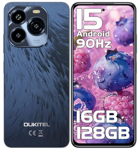 OUKITEL C65 SIM-Free & Unlocked Mobile Phones, Android 15 Smartphone, 16GB+128GB/1TB, 6.7 HD+ & 90Hz Display, 50MP Camera, 5150mAh, 4G Dual SIM Telephone, 3 Card Slots/Fingerprint/3.5mm Jack/OTG/GPS