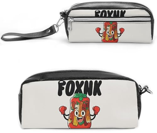 FHESDCW Interessantes Boxing Kimchi Cartoon Federmäppchen Große Kapazität mit Reißverschluss, Hängende Wasserdichte Kosmetiktasche für Reisen, Vintage Leder Federmäppchen für Damen Herren