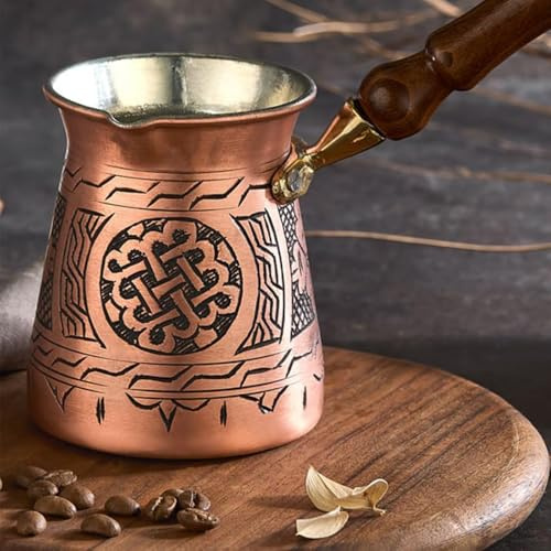 Handmade Copper Turkish Arabic Moroccan Persian Coffee Milk Pot Maker Kettle Cezve Boiler Warmer for Stovetop Stove Top Cooking Espresso Style Handle Antique Vintage Fancy Decor Kitchen Hot Rustic