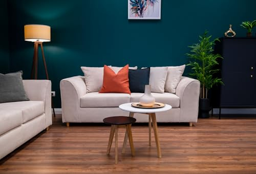 Abakus Direct | Jumbo Grid 3 Seater – Modern Sofa with Grid‑Textured Fabric, Angular Arms and Scatter Cushions – Available in Grey, Beige or Green (Beige, 3 Seater)