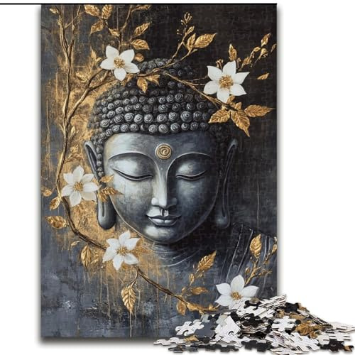 Schwarz-weißes Buddha-Puzzle für Erwachsene, 1000 Teile, Lernspiele, Heimdekoration, geeignet für die Schreibtischdekoration (26x38cm)