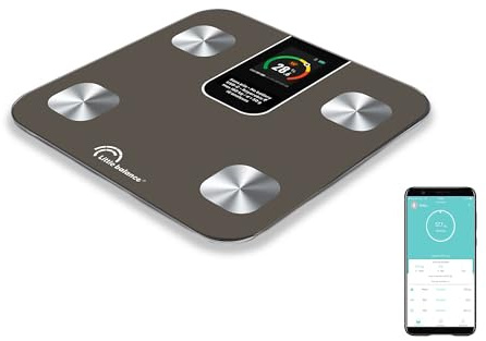 LITTLE BALANCE 8837 IC-X4-TFT, Personenwaage, XXL-Farbdisplay, vernetzte Körperwaage, intelligente Personenwaage mit App, ohne USB-C-Batterie, 4 Elektroden, 22 Messungen, 180 kg/50 g