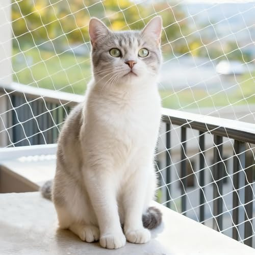 Houkary Katzennetz für Balkon, 10x3m Transparentes Katzennetz | Biss und Reißfestes Balkonnetz für Katzen, Katzenschutznetz, Vogelschutznetz, UV-Beständig, Wetterfest, für Fenster, Terrasse