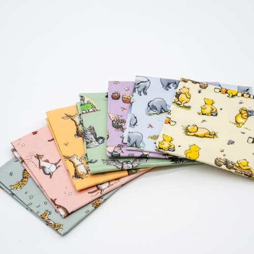 TRIXES Winnie-The-Pooh and Friends Fat Quarter Bundle – Bastelstoff 7er-Pack – ikonische Designs – 100% Baumwolle