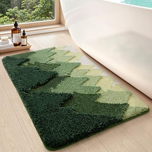 DEXI Badematte 60 x 90 cm, rutschfeste weiche Badezimmerteppich, saugfähig, waschbare Badteppich für Duschboden, Badewanne, Waldgrün