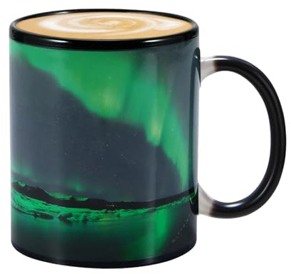 Tasse aux - Tasse en céramique qui change de couleur sensible à la chaleur, taża qùe càmbia et còlor | Cadeau personnalisé pour la Saint-Valentin, motif magique d´e boréal, ut