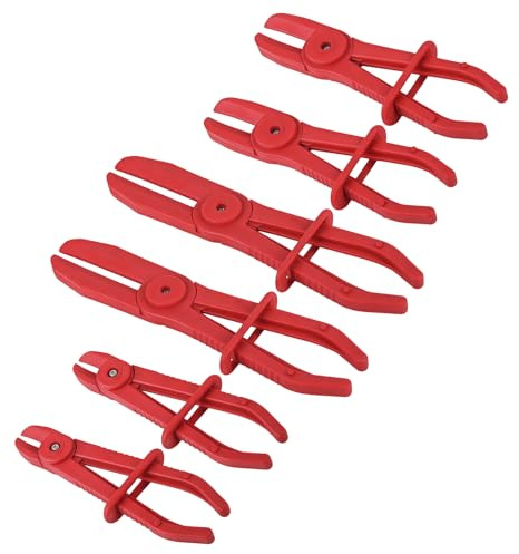 Juego de 6 Alicates de Abrazadera de Manguera,Inalterable con el Tiempo | Alicates para Abrazaderas de Manguera,para Mangueras de Freno,Refrigerante y Radiador,Sujeción Resistente (Rojo)