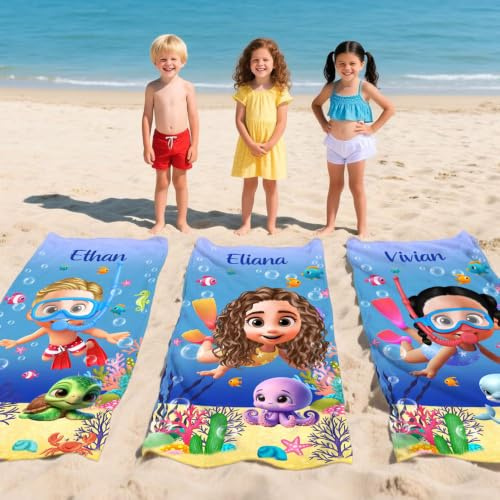 callie Toalla de Playa Personalizada con Personajes de Dibujos Animados para niños, Toalla de baño de Microfibra de Secado rápido con Nombre Personalizado, Toalla de Piscina Suave, Lindos Regalos de