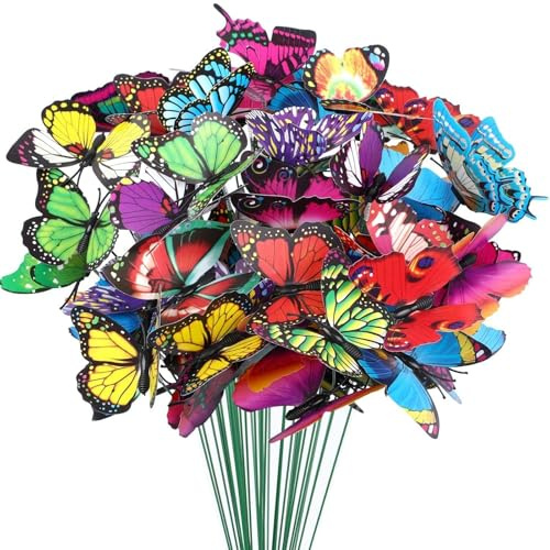 Caelura Schmetterlinge Deko, 24 Stück Blumenstecker Outdoor, 25 cm | Gartenstecker Schmetterling, Pflanzenstecker, Frühlingsdeko draußen, für Blumentöpfe und Balkonkästen, Frühling Garten Deko