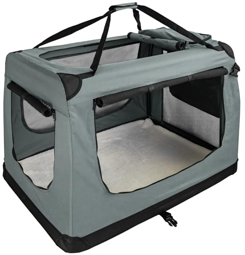 Faltbare Hundebox Transporttasche Transportbox Auto Hunde Box Petigi | XXL - 90 x 60 x 65 cm, Dunkelgrau, Katze, Kaninchen, Groß, Transport, Tasche