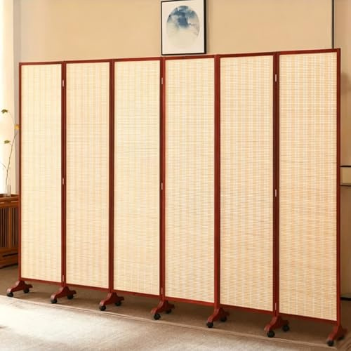 Sichtschutz Aus Bambusgewebe, Faltbarer Sichtschutz, Freistehende Trennwand, Zur Raumtrennung, Zuhause, Büro, Restaurant Und Schlafzimmer(Red Frame+Light,180cm,6-Panel)