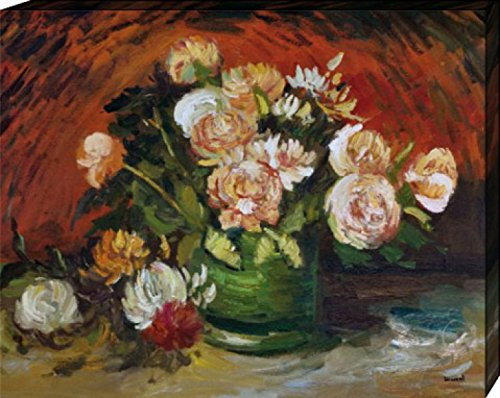 1art1 Vincent Van Gogh Poster Schale Mit Pfingstrosen Und Rosen, 1886 Bilder Leinwand-Bild Auf Keilrahmen | XXL-Wandbild Poster Kunstdruck Als Leinwandbild 50x40 cm